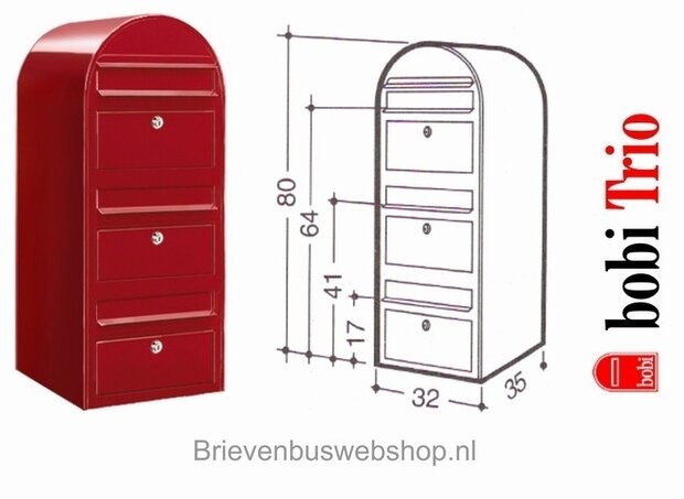 Brievenbus Bobi Trio rood RAL 3001