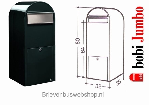 Brievenbus Bobi Jumbo zwartgroen RAL 6064