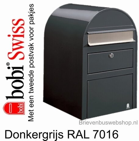 Brievenbus Bobi Swiss donkergrijs RAL 7016 met RVS klep