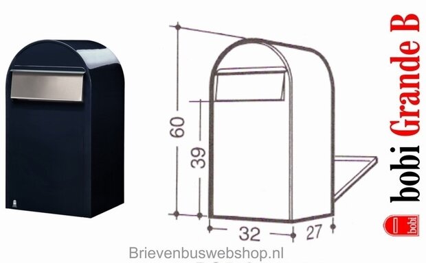Brievenbus Bobi Grande B zwartblauw RAL 5004