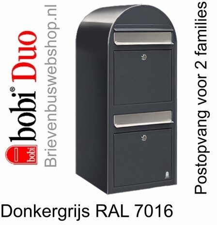Brievenbus Bobi Duo donkergrijs