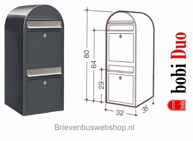 Brievenbus Bobi Duo donkergrijs