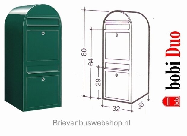 Brievenbus Bobi Duo donkergroen RAL 6005