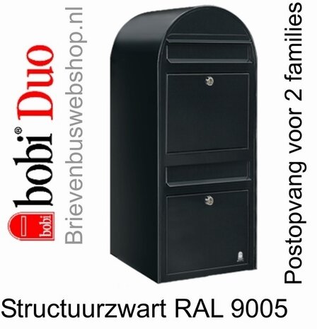 Brievenbus Bobi Duo struktuurzwart RAL 9005