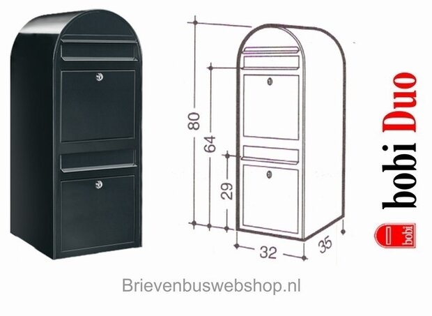 Brievenbus Bobi Duo struktuurzwart RAL 9005