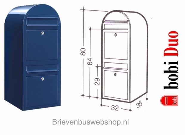 Brievenbus Bobi Duo donkerblauw RAL 5003