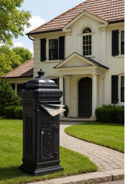 kolombrievenbus in tuin bij witte villa