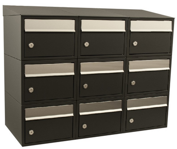 Brievenbussysteem 9 brievenbussen wandbevestiging zwart  Brievenbussysteem 9 brievenbussen wandbevestiging zwart