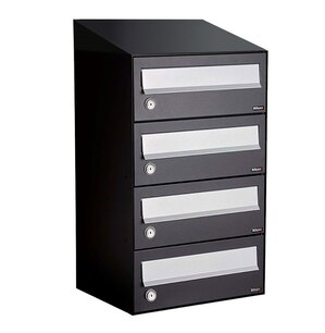 Brievenbuskast 4 brievenbussen zwart (met dakje) Brievenbuskast 4 brievenbussen zwart (met dakje)