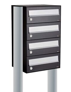 Brievenbuskast 4 brievenbussen zwart met statief Brievenbuskast 4 brievenbussen zwart met statief