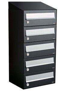 Brievenbuskast 5 brievenbussen zwart (met dakje) Brievenbuskast 5 brievenbussen zwart (met dakje)