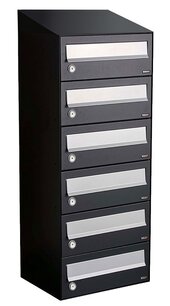 Brievenbuskast 6 brievenbussen zwart (met dakje) Brievenbuskast 6 brievenbussen zwart (met dakje)