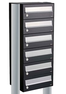 Brievenbuskast 6 brievenbussen zwart met statief Brievenbuskast 6 brievenbussen zwart met statief