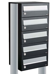 Brievenbuskast 5 brievenbussen zwart met statief Brievenbuskast 5 brievenbussen zwart met statief