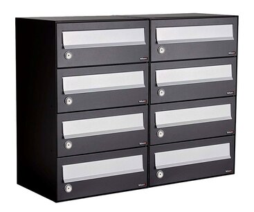 Brievenbuskast (2x4) 8 brievenbussen zwart  Brievenbuskast (2x4) 8 brievenbussen zwart