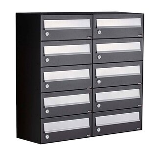 Brievenbuskast (2x5) 10 brievenbussen zwart  Brievenbuskast (2x5) 10 brievenbussen zwart