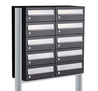 Brievenbuskast (2x5) 10 brievenbussen zwart met statief Brievenbuskast (2x5) 10 brievenbussen zwart met statief