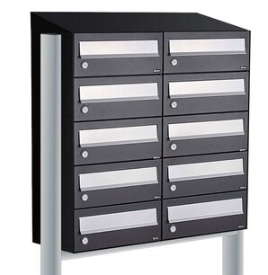 Brievenbuskast (2x5) 10 brievenbussen zwart met statief (en dakje) Brievenbuskast (2x5) 10 brievenbussen zwart met statief (en dakje)