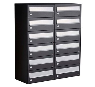 Brievenbuskast (2x6) 12 brievenbussen zwart  Brievenbuskast (2x6) 12 brievenbussen zwart