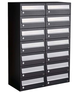 Brievenbuskast (2x7) 14 brievenbussen zwart  Brievenbuskast (2x7) 14 brievenbussen zwart