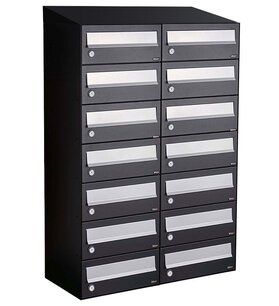 Brievenbuskast (2x7) 14 brievenbussen zwart (met dakje) Brievenbuskast (2x7) 14 brievenbussen zwart (met dakje)