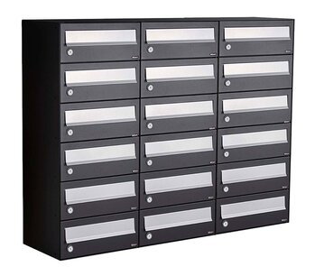 Brievenbuskast (3x6) 18 brievenbussen zwart Brievenbuskast (3x6) 18 brievenbussen zwart