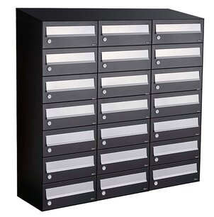 Brievenbuskast (3x7) 21 brievenbussen zwart (met dakje) Brievenbuskast (3x7) 21 brievenbussen zwart (met dakje)