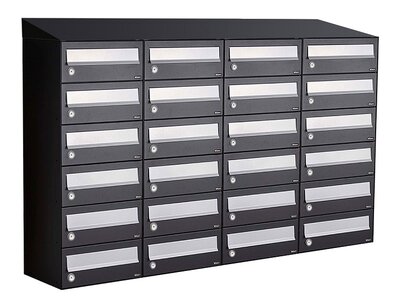 Brievenbuskast (4x6) 24 brievenbussen zwart (met dakje) Brievenbuskast (4x6) 24 brievenbussen zwart (met dakje)