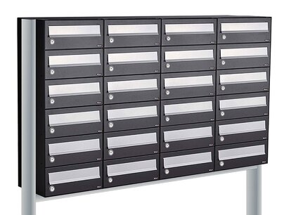 Brievenbuskast (4x6) 24 brievenbussen zwart met statief Brievenbuskast (4x6) 24 brievenbussen zwart met statief