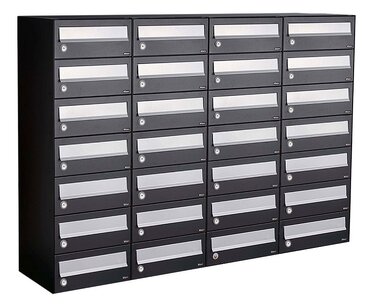 Brievenbuskast (4x7) 28 brievenbussen zwart Brievenbuskast (4x7) 28 brievenbussen zwart