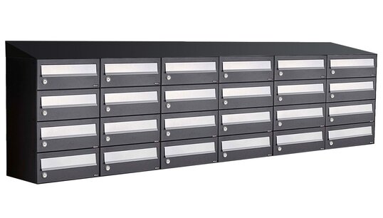 Brievenbuskast (6x4) 24 brievenbussen zwart (met dakje) Brievenbuskast (6x4) 24 brievenbussen zwart (met dakje)