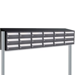 Brievenbuskast (6x3) 18 brievenbussen zwart met statief (en dakje) Brievenbuskast (6x3) 18 brievenbussen zwart met statief (en dakje)