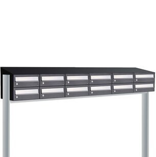 Brievenbuskast (6x2) 12 brievenbussen zwart met statief (en dakje) Brievenbuskast (6x2) 12 brievenbussen zwart met statief (en dakje)