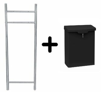 Brievenbus Ptt staal zwart + statief RVS  Brievenbus Ptt staal zwart + statief RVS