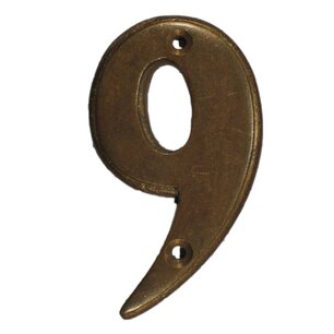 Huisnummer 9 messing antiek 7cm