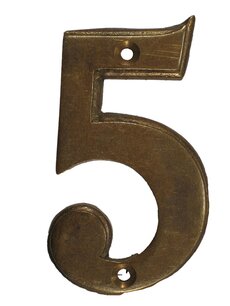 Huisnummer 5 messing antiek 7cm