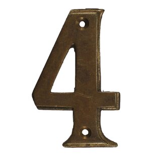 Huisnummer 4 messing antiek 7cm