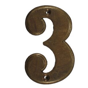 Huisnummer 3 messing antiek 7cm