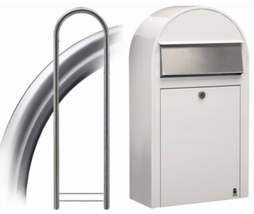 Brievenbus Bobi Grande S wit + statief round RVS Brievenbus Bobi Grande S wit + statief round RVS