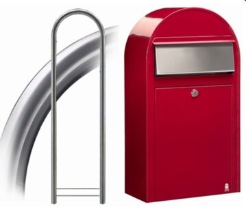 Brievenbus Bobi Grande S rood + statief round RVS Brievenbus Bobi Grande S rood + statief round RVS