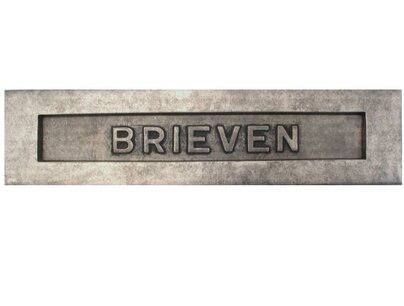 Brievenbusklep Briefplaat geveerd oud zilver met tekst: BRIEVEN Brievenbusklep Briefplaat geveerd oud zilver met tekst: BRIEVEN