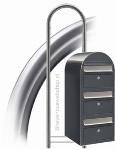 Brievenbus Bobi Trio donkergrijs + statief RVS Brievenbus Bobi Trio donkergrijs + statief RVS