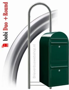 Brievenbus Bobi Duo zwartgroen RAL 6064 + statief round RVS Brievenbus Bobi Duo zwartgroen RAL 6064 + statief round RVS
