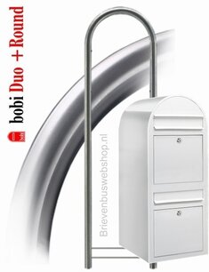 Brievenbus Bobi Duo wit RAL 9016 + statief round RVS Brievenbus Bobi Duo wit RAL 9016 + statief round RVS