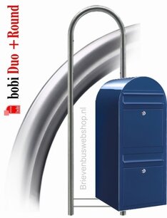 Brievenbus Bobi Duo donkerblauw RAL 5003 + statief round RVS Brievenbus Bobi Duo donkerblauw RAL 5003 + statief round RVS