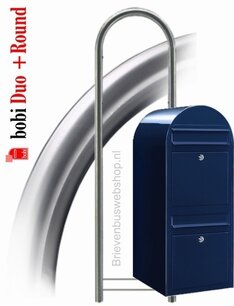 Brievenbus Bobi Duo zwartblauw RAL 5004 + statief round RVS Brievenbus Bobi Duo zwartblauw RAL 5004 + statief round RVS