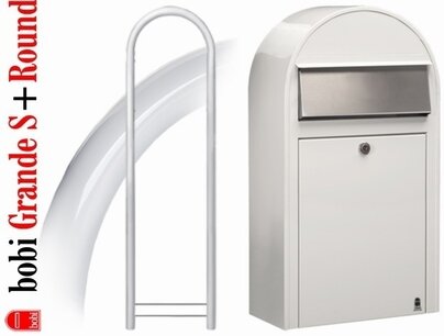 Brievenbus Bobi Grande S wit RAL 9016 + statief round RAL 9016 Brievenbus Bobi Grande S wit RAL 9016 + statief round RAL 9016