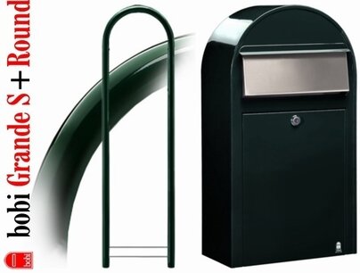 Brievenbus Bobi Grande S zwart groen RAL 6064 + statief round RAL 6064 Brievenbus Bobi Grande S zwart groen RAL 6064 + statief round RAL 6064
