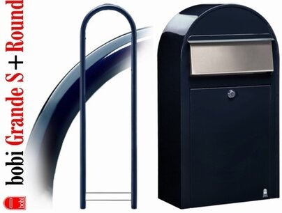 Brievenbus Bobi Grande S zwartblauw RAL 5004 + statief round RAL 5004 Brievenbus Bobi Grande S zwartblauw RAL 5004 + statief round RAL 5004
