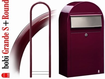 Brievenbus Bobi Grande S bordeauxrood RAL 3005 + statief round RAL 3005 Brievenbus Bobi Grande S bordeauxrood RAL 3005 + statief round RAL 3005